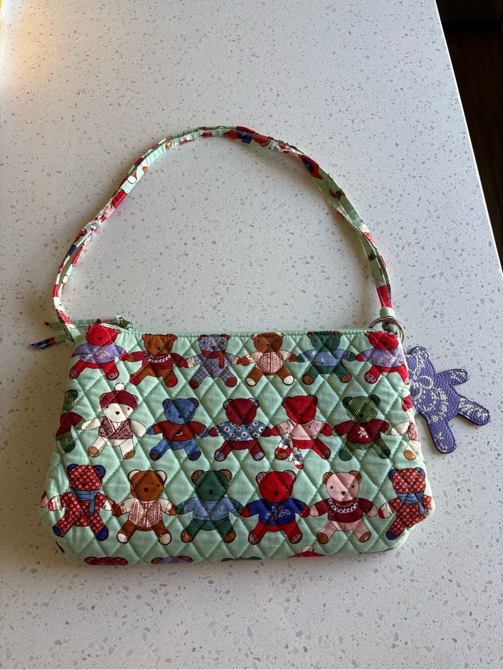 Vera Bradley Quilted Teddy Bear Print Shoulder & Crossbody Bag in Mint Green